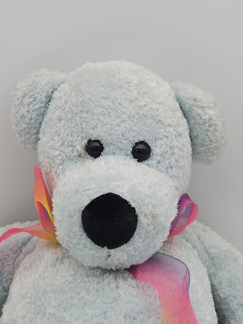 Kellytoy 18" Gray Teddy Bear Shaggy Plush Stuffed Animal Rainbow Sheer Ribbon
